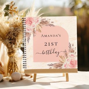 Guest book birthday pampas grass rose gold arch