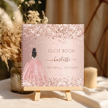 Guest book birthday party dress rose gold glitter<br><div class="desc">A guestbook for a feminine and glamourous 18th (or any age) birthday party. A stylish rose gold faux metallic looking background with faux glitter, sparkles and a girl wearing a princess dress, ball gown. Personalise and add your name, and age/date. The name is written with a hand lettered style script...</div>