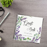 Guest book birthday party lavender eucalyptus<br><div class="desc">A stylish white background decorated with lavender florals and eucalyptus greenery.  Personalise and add youra names and a date.</div>