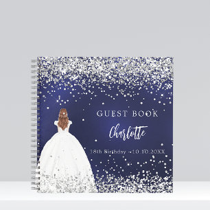 Guest book Birthday party navy blue dress glitter