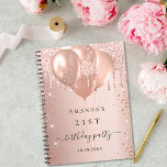 Guest book birthday party rose gold blush glitter<br><div class="desc">A stylish rose gold metallic looking background with faux glitter drips. Personalise and add a name and a date. Can be used as a party guest book,  for planning the party or as party favours.</div>