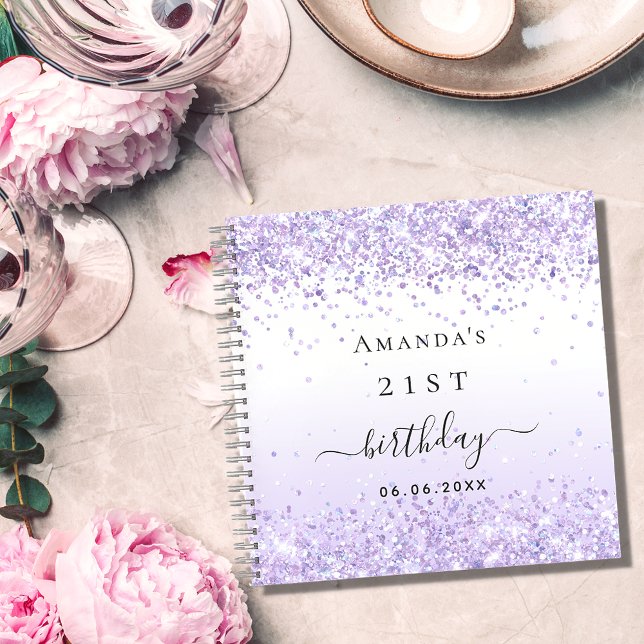 Guest book birthday party violet white glitter (Creator Uploaded)