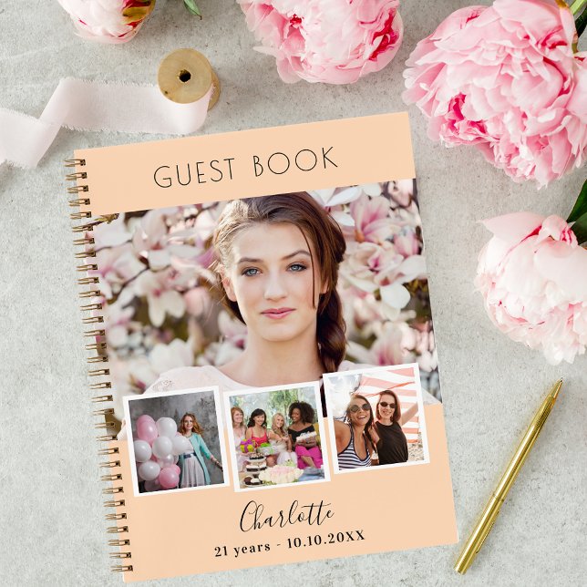 Guest book birthday peach photo collage (Creator Uploaded)