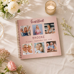 Guest book birthday photo collage rose gold