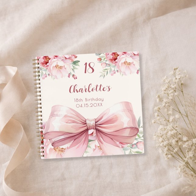 Guest book birthday pink bow cream florals (Creator Uploaded)
