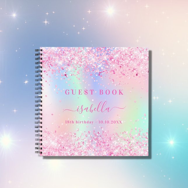 Guest book birthday pink holographic confetti (Creator Uploaded)