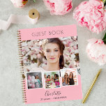 Guest book birthday pink photo collage<br><div class="desc">Capture memories in style with this personalised birthday guestbook, designed for you to create a unique photo collage using four of your favourite photos. The soft pink background paired with sleek black text offers a modern and elegant look, perfect for any celebration. Personalise the cover by adding the birthday person's...</div>