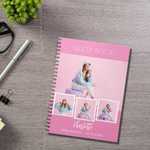 Guest book birthday pink photo collage girl