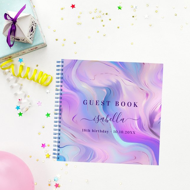 Guest book birthday pink purple blue holographic (Creator Uploaded)