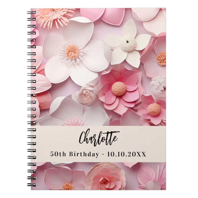 Guest book birthday pink white florals name (Front)