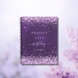 Guest book birthday purple glitter name