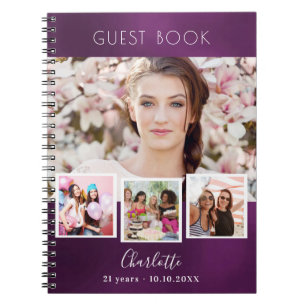 Guest book birthday purple photo collage