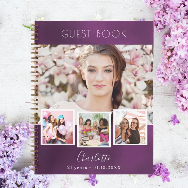 Guest book birthday purple photo collage (Creator Uploaded)