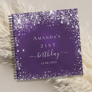 Guest book birthday purple silver glitter dust