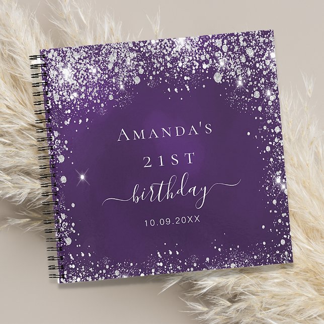 Guest book birthday purple silver glitter dust (Creator Uploaded)