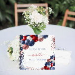 Guest book birthday red white blue partiotic USA<br><div class="desc">White background. Decorated with patriotic coloured  balloons in red blue and white. Blue and red sparkles.  Add your name,  age/text</div>