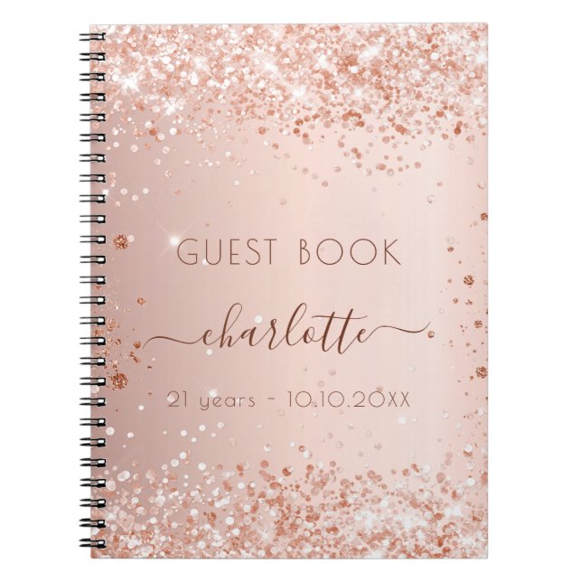 Guest book birthday rose gold blush sparkles (Front)