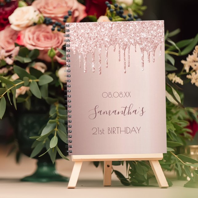 Guest book birthday rose gold glitter drips (Creator Uploaded)