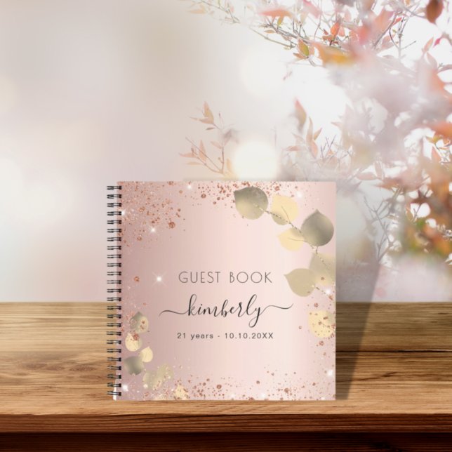 Guest book birthday rose gold glitter eucalyptus (Creator Uploaded)