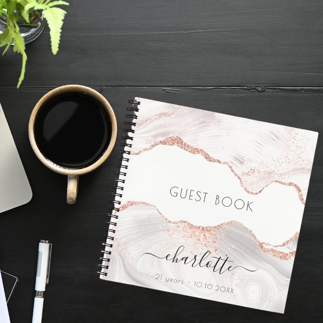 Guest book birthday rose gold marble agate (Creator Uploaded)