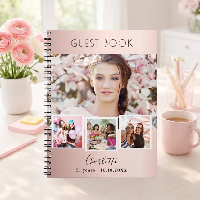 Guest book birthday rose gold photo collage (Creator Uploaded)