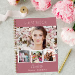 Guest book birthday rose gold photo collage<br><div class="desc">Capture memories in style with this personalised birthday guestbook, designed for you to create a unique photo collage using four of your favourite photos. A rose gold coloured background paired with white text offers a modern and elegant look, perfect for any celebration. Personalise the cover by adding the birthday person's...</div>