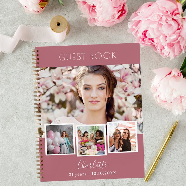 Guest book birthday rose gold photo collage (Creator Uploaded)