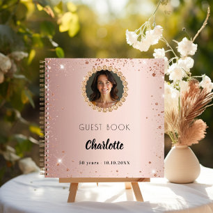 Guest book birthday rose gold photo diamonds