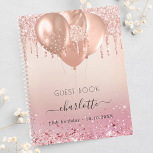 Guest book birthday rose gold pink glitter 