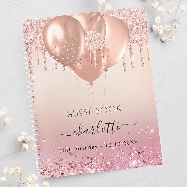 Guest book birthday rose gold pink glitter  (Creator Uploaded)