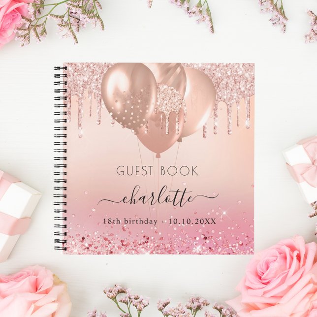 Guest book birthday rose gold pink glitter  (Creator Uploaded)