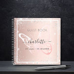 Guest book birthday rose gold silver butterfly<br><div class="desc">A rose gold,  blush gradient background,  with a butterfly and faux silver glitter,  sparkles. Personalize and add text,  name.</div>