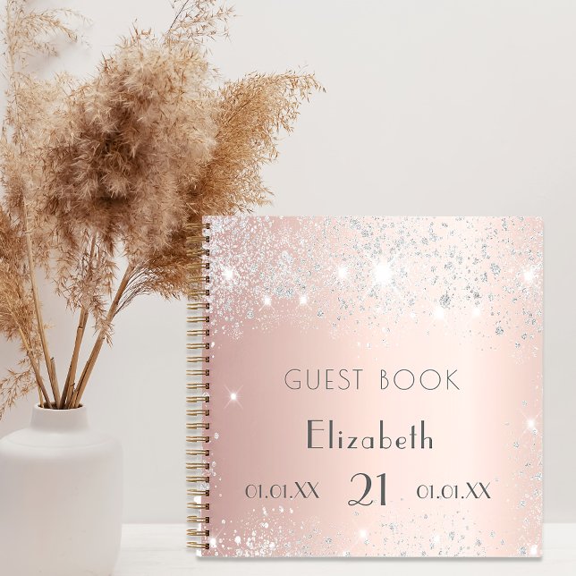 Guest book birthday rose gold silver glitter name (Creator Uploaded)