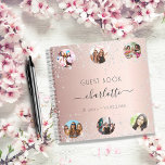 Guest book birthday rose gold silver glitter photo<br><div class="desc">A guestbook for a feminine and glamourous 21st (or any age) birthday party.  A stylish rose gold gradient background with faux silver glitter,  sparkles. Add a name,  text and 6 photos</div>