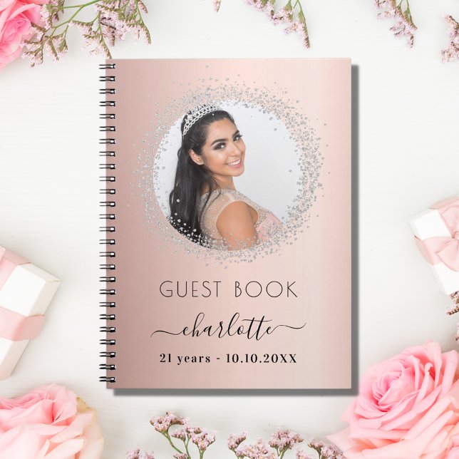 Guest book birthday rose gold silver photo (Creator Uploaded)