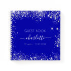 Guest book birthday royal blue silver glitter