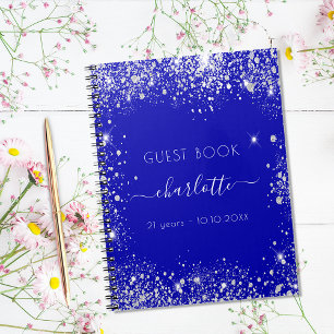 Guest book birthday royal blue silver glitter