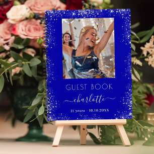 Guest book birthday royal blue silver photo