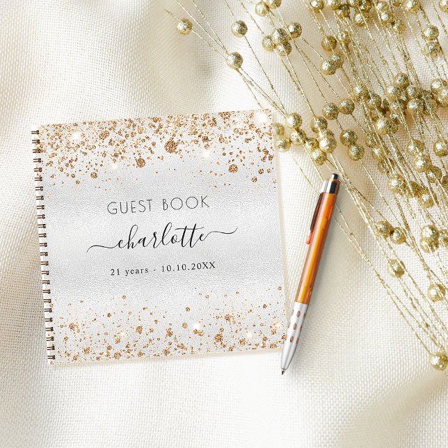 Guest book birthday silver gold monogram (Creator Uploaded)