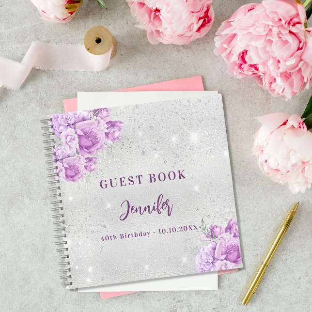 Guest book birthday silver pink violet flowers (Creator Uploaded)
