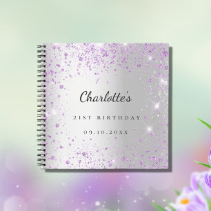 Guest book birthday silver purple glitter violet
