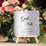 Guest book birthday silver purple glitter violet<br><div class="desc">A faux silver metallic looking background decorated with purple,  violet faux glitter dust.  Personalise and add a name and date.</div>