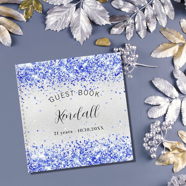 Guest book birthday silver royal blue glitter name (Creator Uploaded)