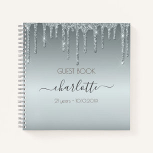 Guest book birthday Silver Textures glitter luxury