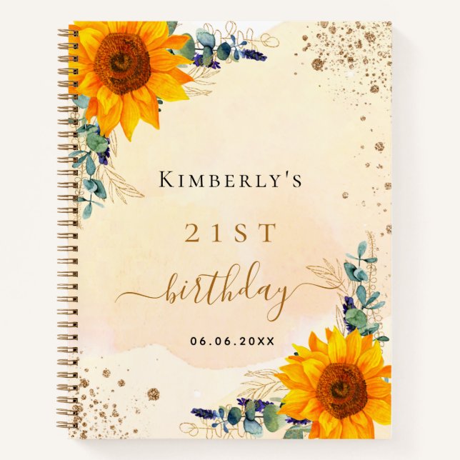 Guest book birthday sunflowers eucalyptus gold (Front)