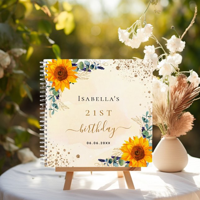Guest book birthday sunflowers eucalyptus golden (Creator Uploaded)
