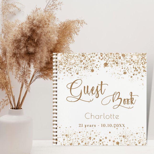 Guest book birthday white gold glitter name script (Creator Uploaded)