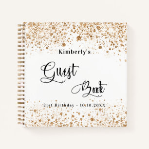 Guest book birthday white gold glitter script name