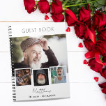 Guest book birthday white photo collage<br><div class="desc">Create your own unique photo collage. Use four,  4 of your favourite photo.   Personalise and a name and age/dates. White background,  black text.  For both him and her.</div>