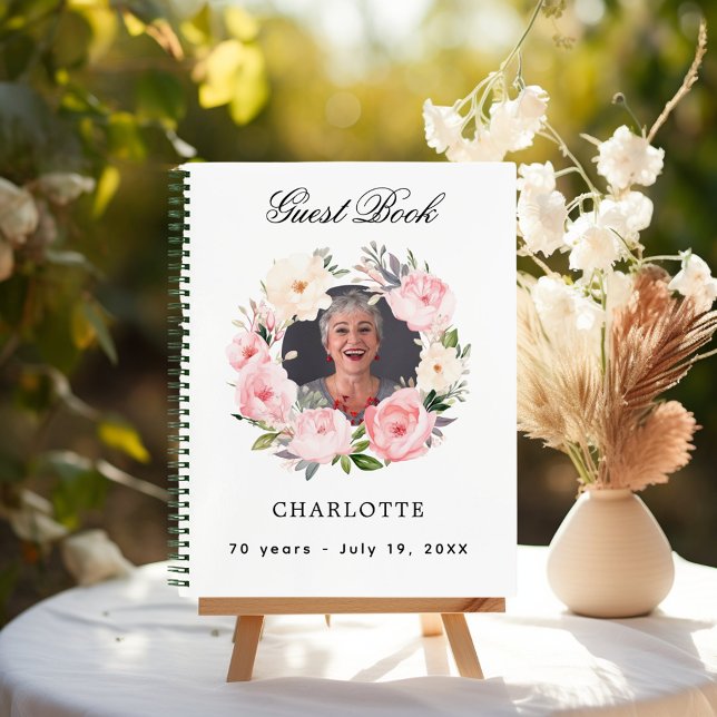 Guest book birthday white photo florals (Creator Uploaded)